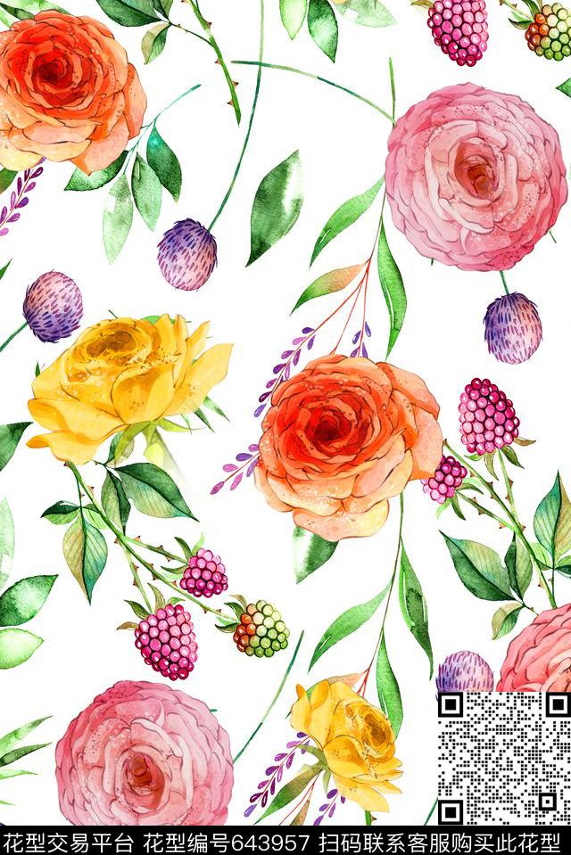面料花花卉花朵数码印花华亿平台下载（图片编号: 643957） - 瓦栏（Walan）
