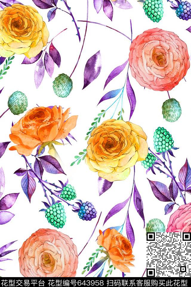 面料花花卉花朵数码印花华亿平台下载（图片编号: 643958） - 瓦栏（Walan）