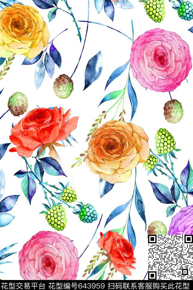 面料花花卉花朵数码印花华亿平台下载（图片编号: 643959） - 瓦栏（Walan）