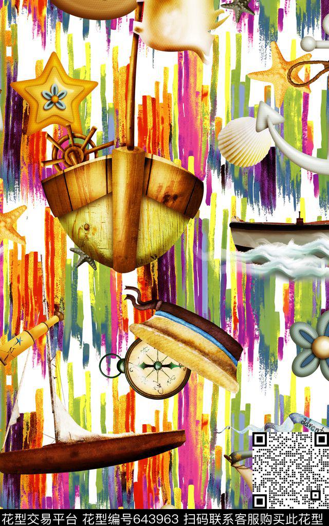 热带风航海彩条数码印花华亿平台下载（图片编号: 643963） - 瓦栏（Walan）