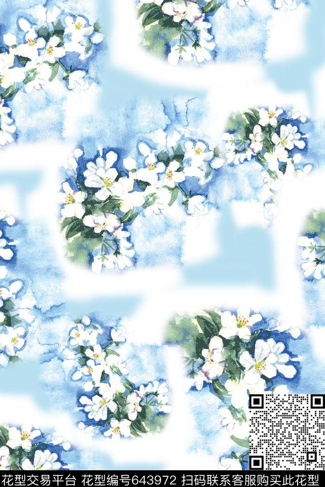 水彩花卉几何数码印花华亿平台下载（图片编号: 643972） - 瓦栏（Walan）