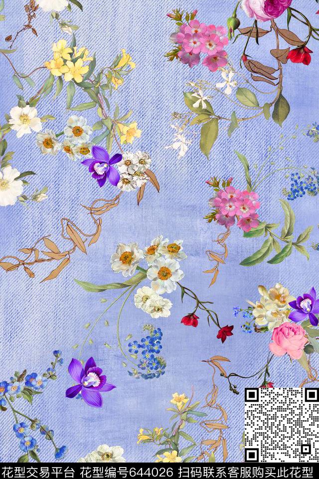 布艺家纺壁纸花卉手绘花数码印花华亿平台下载（图片编号: 644026） - 瓦栏（Walan）