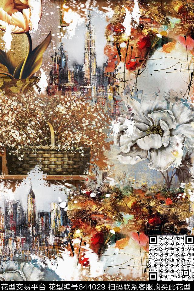 波西米亚抽象肌理复古油画数码印花华亿平台下载（图片编号: 644029） - 瓦栏（Walan）