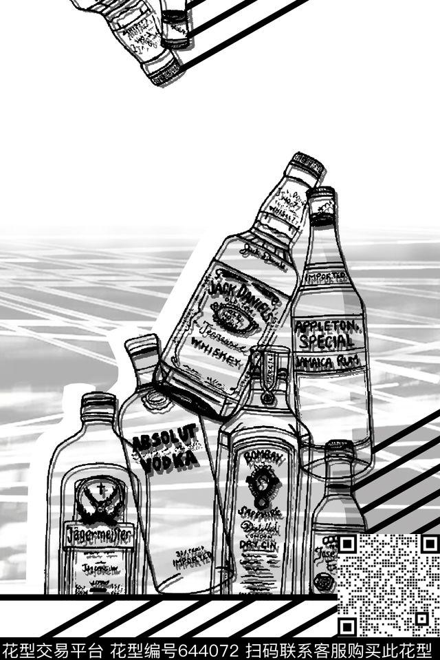 定位男装黑白水瓶传统印花华亿平台下载（图片编号: 644072） - 瓦栏（Walan）