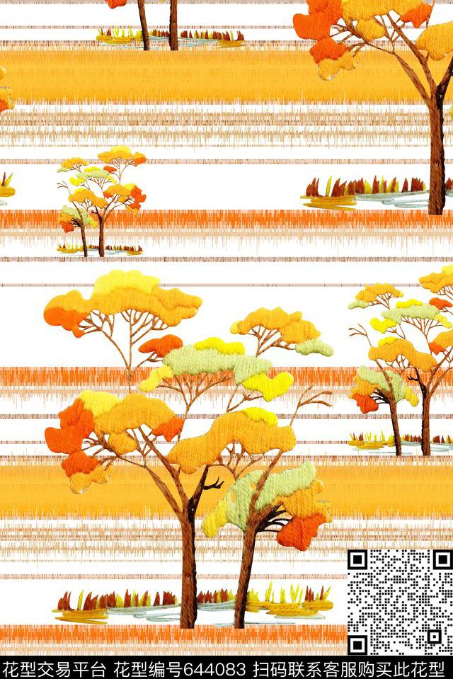 抽象手绘满版树纹理条纹最新高清数码叶子数码印花华亿平台下载（图片编号: 644083） - 瓦栏（Walan）