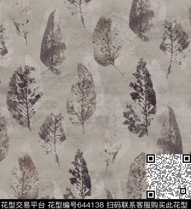 叶子植物数码印花华亿平台下载（图片编号: 644138） - 瓦栏（Walan）