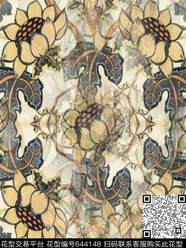 复古、手绘、太阳花数码印花华亿平台下载（图片编号: 644148） - 瓦栏（Walan）