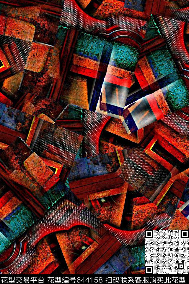 时尚抽象手绘几何数码印花时尚大牌女装外套印花几何彩绘印花数码印花华亿平台下载（图片编号: 644158） - 瓦栏（Walan）