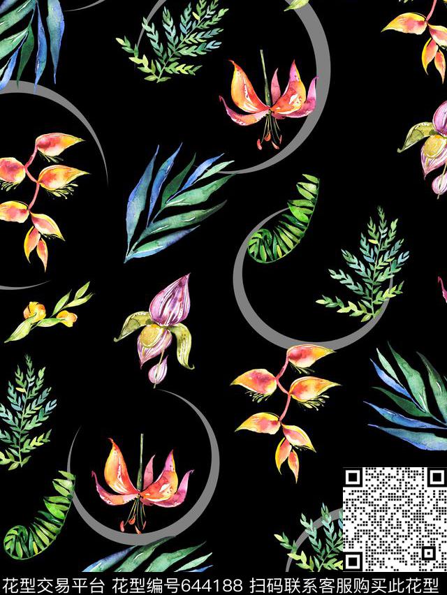 花卉几何现代数码印花华亿平台下载（图片编号: 644188） - 瓦栏（Walan）