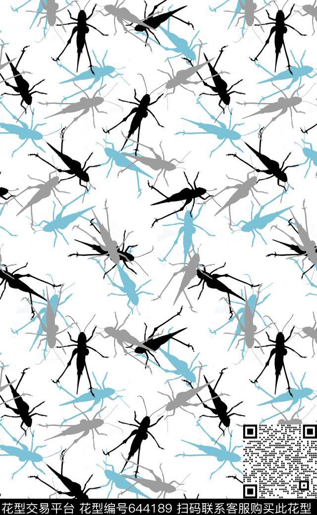 昆虫剪影男装衬衫传统印花华亿平台下载（图片编号: 644189） - 瓦栏（Walan）