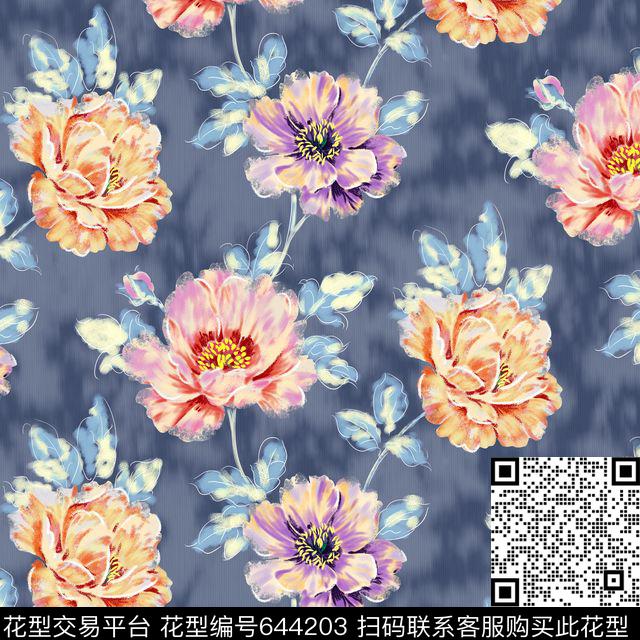 手绘花花卉手绘花卉数码印花华亿平台下载（图片编号: 644203） - 瓦栏（Walan）