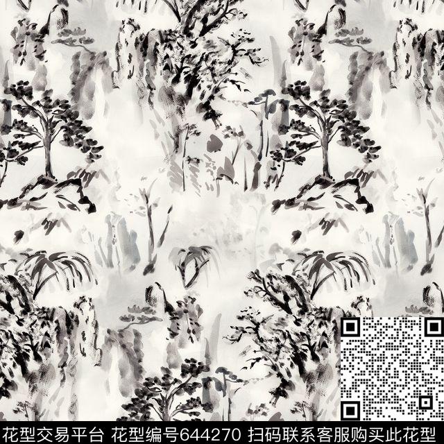 水墨风景数码印花华亿平台下载（图片编号: 644270） - 瓦栏（Walan）