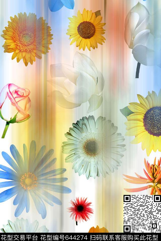 牡丹桃花百合数码印花华亿平台下载（图片编号: 644274） - 瓦栏（Walan）
