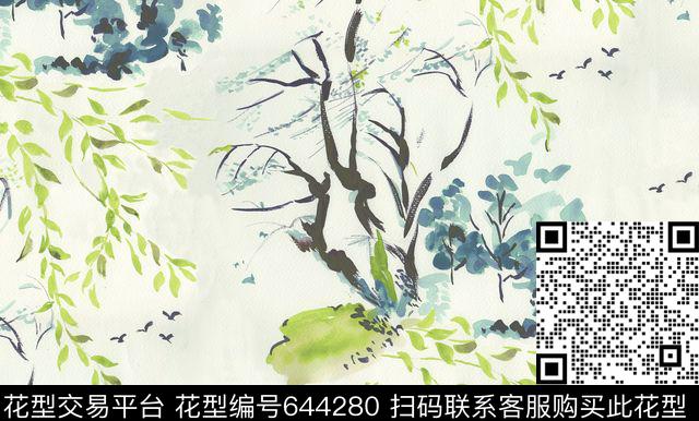 手绘风景数码印花华亿平台下载（图片编号: 644280） - 瓦栏（Walan）
