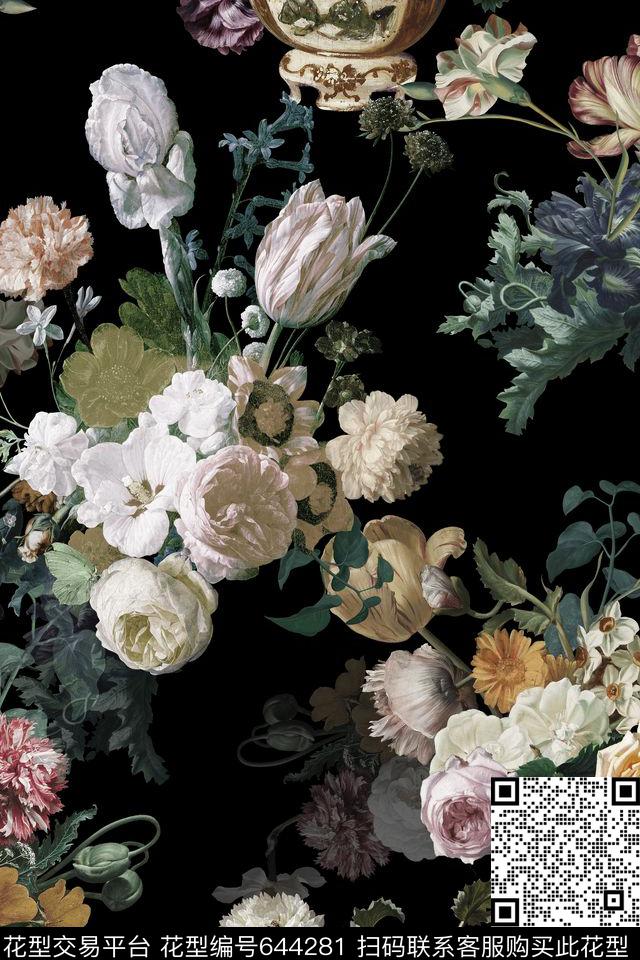 油画花卉欧式花卉复古油画数码印花华亿平台下载（图片编号: 644281） - 瓦栏（Walan）