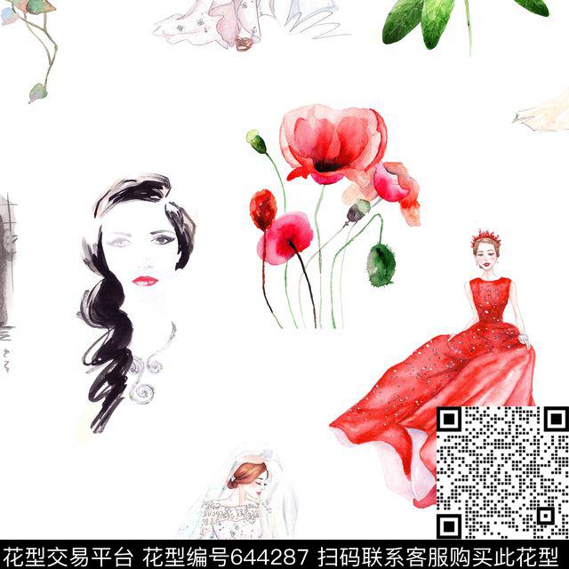 此华亿平台为1/2跳接中国风花卉数码印花华亿平台下载（图片编号: 644287） - 瓦栏（Walan）