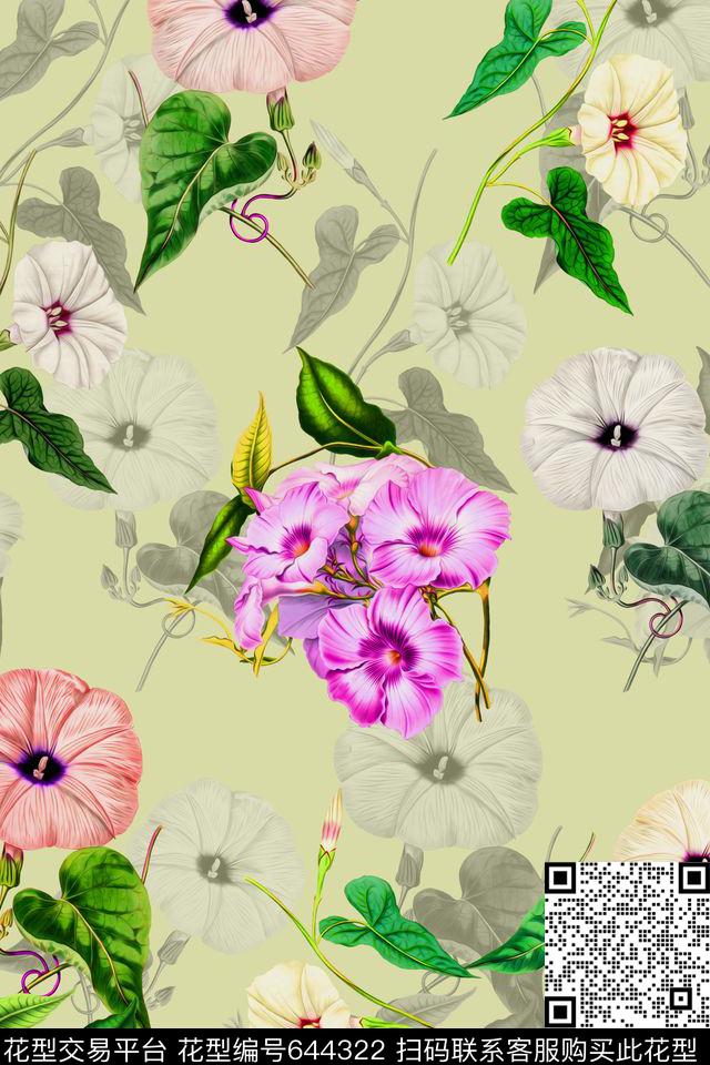水彩牵牛花女装数码印花华亿平台下载（图片编号: 644322） - 瓦栏（Walan）