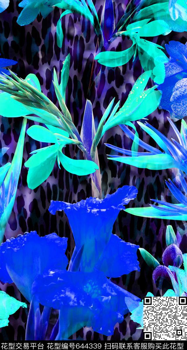 豹纹花卉热带风格大花数码印花华亿平台下载（图片编号: 644339） - 瓦栏（Walan）