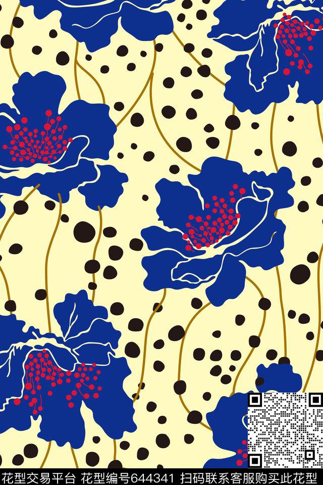 手绘·自然纹理大花花卉传统印花华亿平台下载（图片编号: 644341） - 瓦栏（Walan）