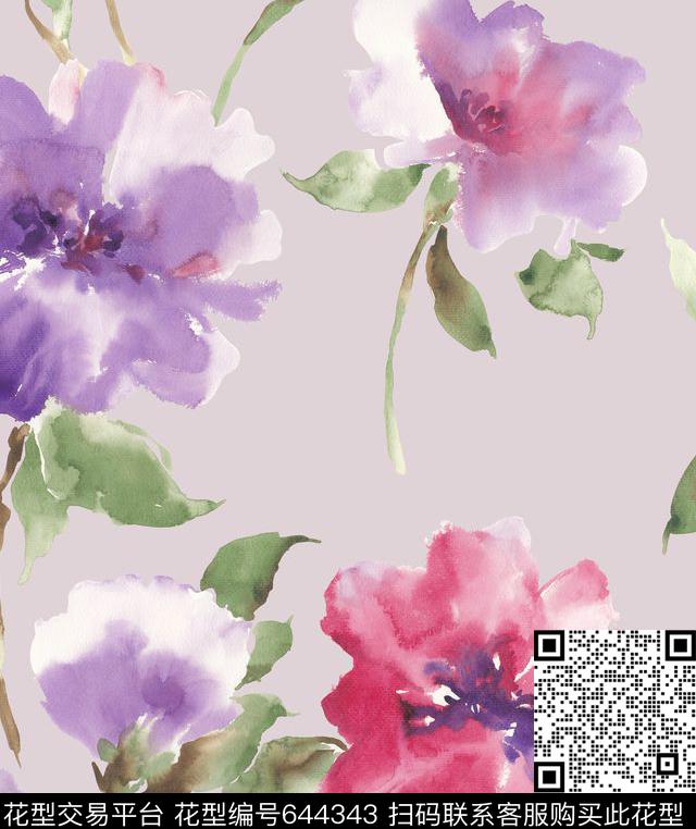 手绘花花卉传统印花华亿平台下载（图片编号: 644343） - 瓦栏（Walan）