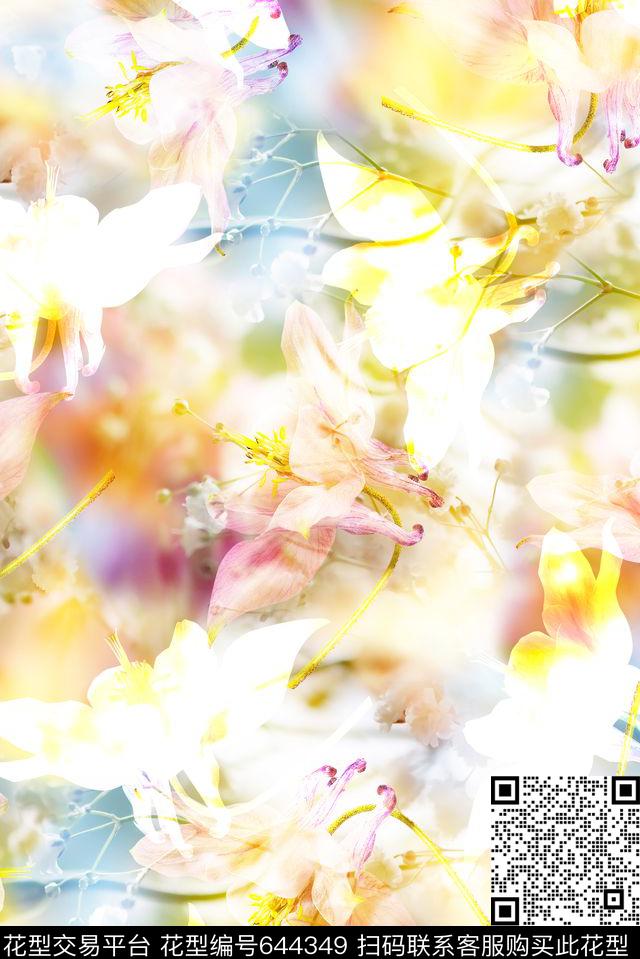时尚抽象花卉女装裙子印花春夏清爽柔和朦胧感印花时尚大牌潮流丝巾印花数码印花华亿平台下载（图片编号: 644349） - 瓦栏（Walan）