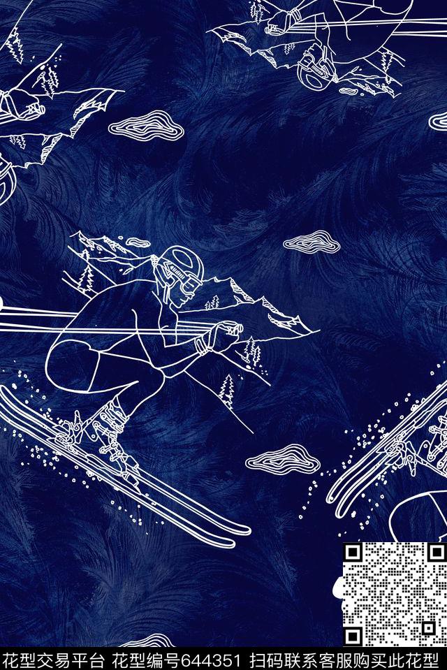 线条人物冲浪数码印花华亿平台下载（图片编号: 644351） - 瓦栏（Walan）