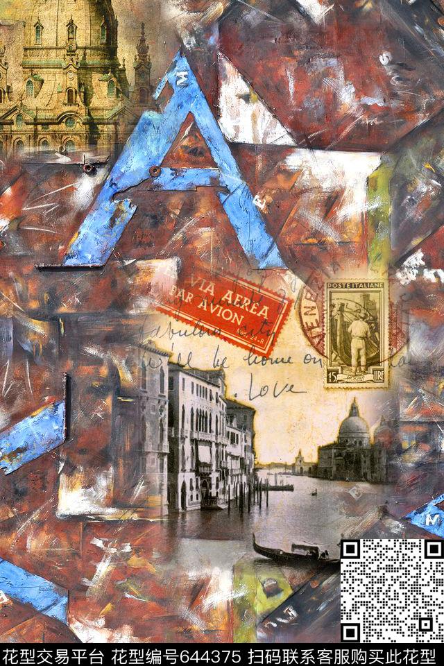 抽象油画肌理数码印花华亿平台下载（图片编号: 644375） - 瓦栏（Walan）