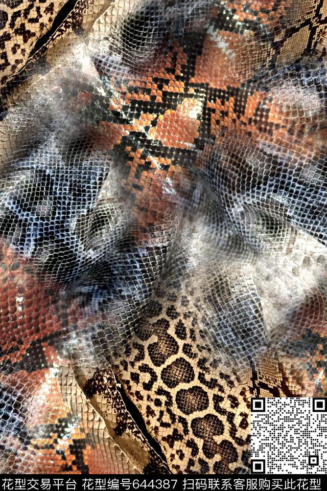抽象拼接蛇纹数码印花华亿平台下载（图片编号: 644387） - 瓦栏（Walan）