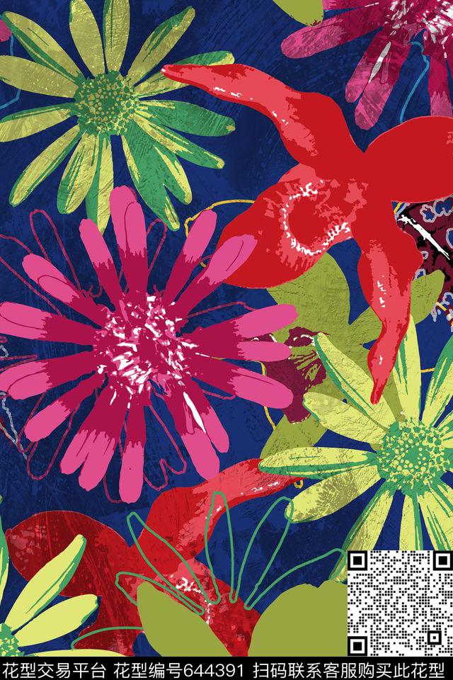 花卉山石纹理热带数码印花华亿平台下载（图片编号: 644391） - 瓦栏（Walan）