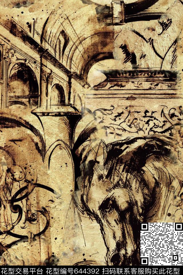 水墨、抽象数码印花华亿平台下载（图片编号: 644392） - 瓦栏（Walan）
