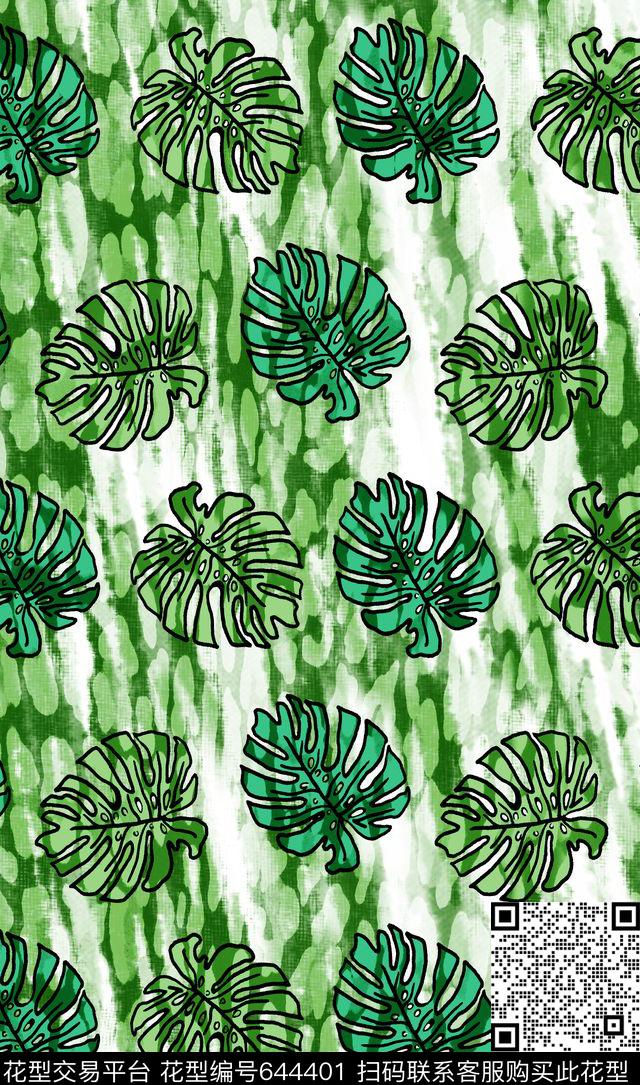 热带风格棕榈叶数码印花华亿平台下载（图片编号: 644401） - 瓦栏（Walan）