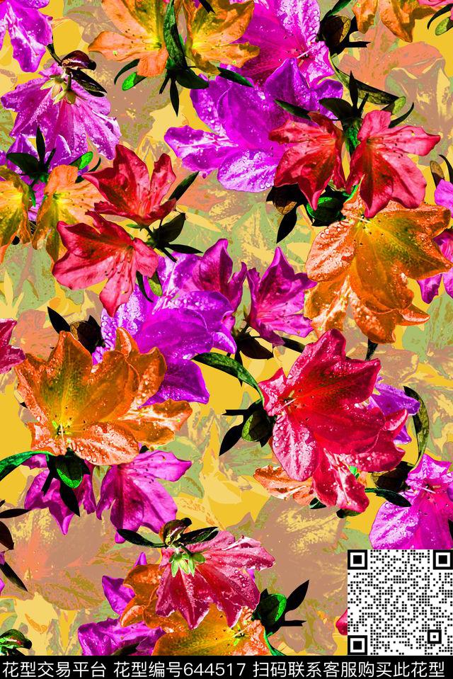 时尚抽象手绘3D油画数码印花时尚潮流大牌女装裙子外套印花抽象彩绘花朵数码印花华亿平台下载（图片编号: 644517） - 瓦栏（Walan）
