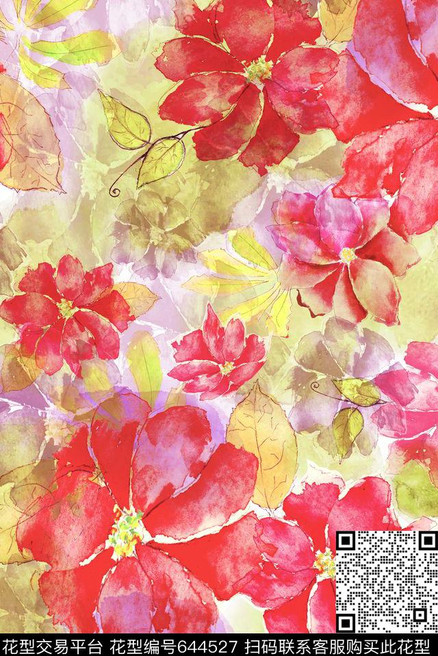 零点--泳装零点--女装水彩数码印花华亿平台下载（图片编号: 644527） - 瓦栏（Walan）