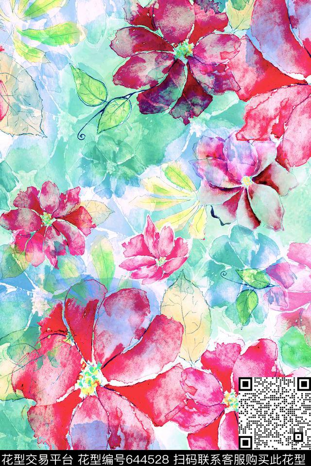 零点--泳装零点--女装水彩数码印花华亿平台下载（图片编号: 644528） - 瓦栏（Walan）