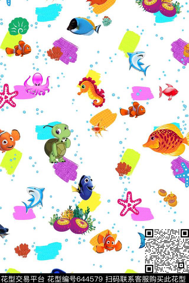 圆点海贝田螺手绘海洋生物传统印花华亿平台下载（图片编号: 644579） - 瓦栏（Walan）