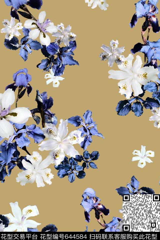 花朵花卉鸢尾花数码印花华亿平台下载（图片编号: 644584） - 瓦栏（Walan）