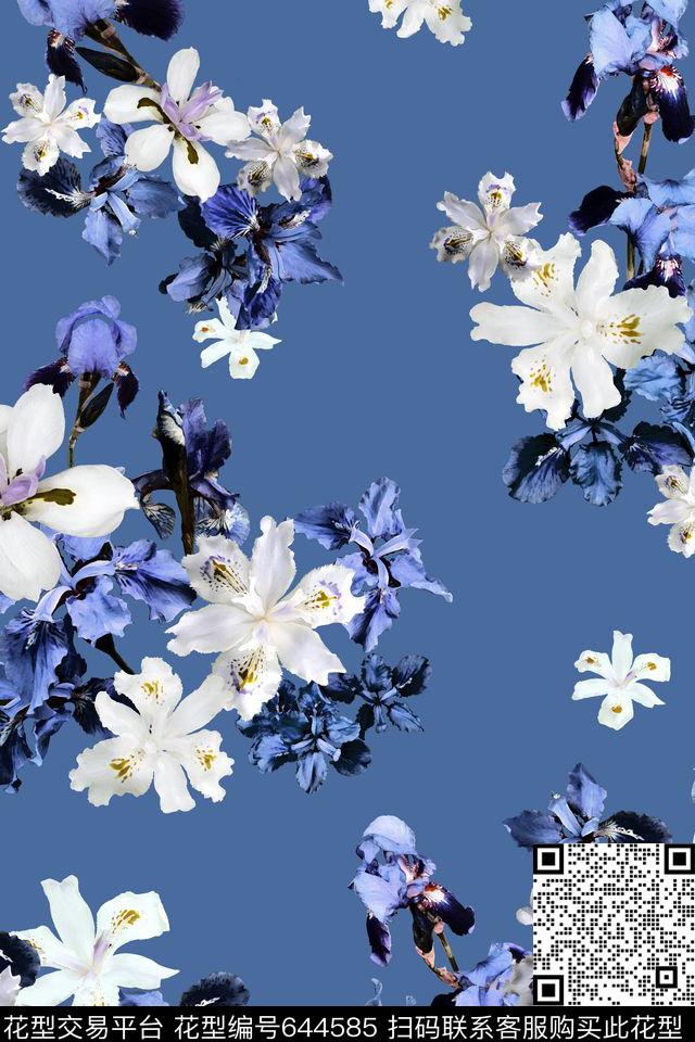 花朵花卉鸢尾花数码印花华亿平台下载（图片编号: 644585） - 瓦栏（Walan）