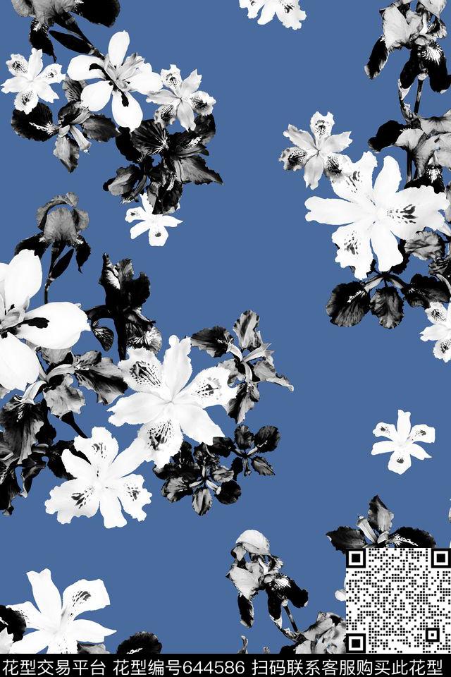 花朵花卉鸢尾花数码印花华亿平台下载（图片编号: 644586） - 瓦栏（Walan）