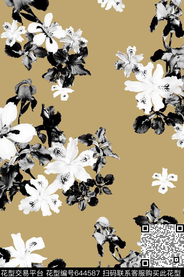 花朵花卉鸢尾花数码印花华亿平台下载（图片编号: 644587） - 瓦栏（Walan）