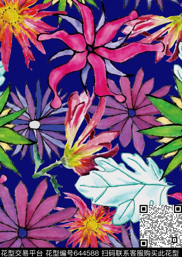 花卉山石纹理热带数码印花华亿平台下载（图片编号: 644588） - 瓦栏（Walan）