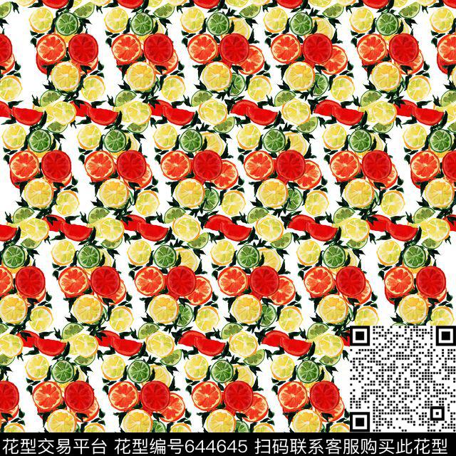 热带水果柠檬橘子数码印花华亿平台下载（图片编号: 644645） - 瓦栏（Walan）