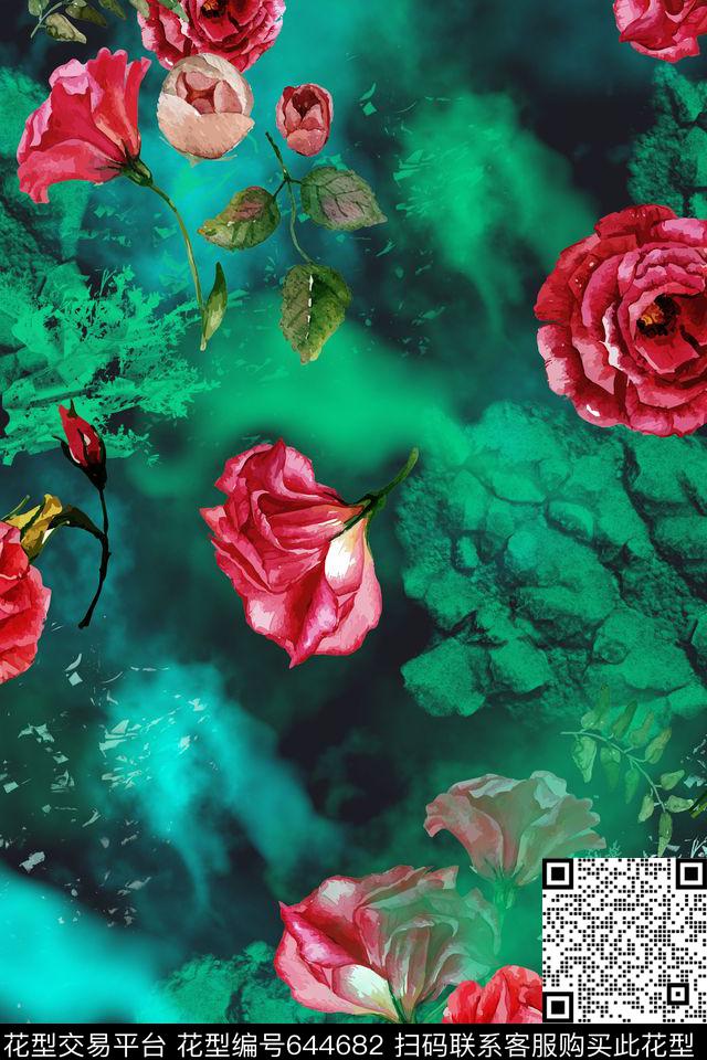 玫瑰月季肌理数码印花华亿平台下载（图片编号: 644682） - 瓦栏（Walan）