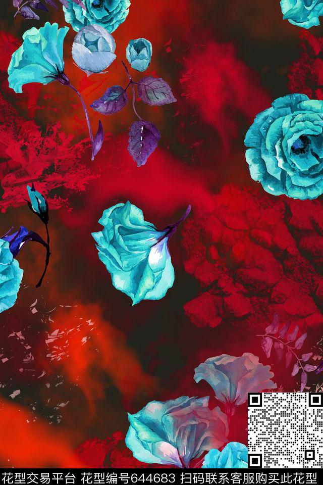 玫瑰月季肌理数码印花华亿平台下载（图片编号: 644683） - 瓦栏（Walan）