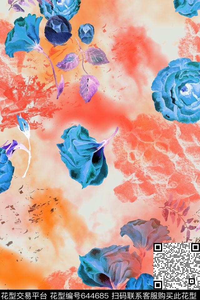 玫瑰月季肌理数码印花华亿平台下载（图片编号: 644685） - 瓦栏（Walan）