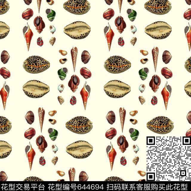 沙滩贝壳蜗牛数码印花华亿平台下载（图片编号: 644694） - 瓦栏（Walan）