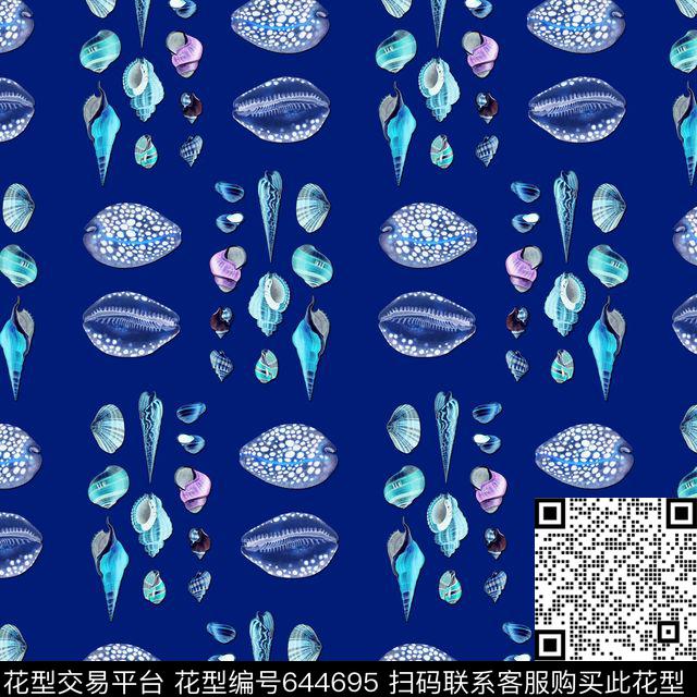 沙滩贝壳蜗牛数码印花华亿平台下载（图片编号: 644695） - 瓦栏（Walan）