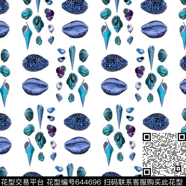 沙滩贝壳蜗牛数码印花华亿平台下载（图片编号: 644696） - 瓦栏（Walan）