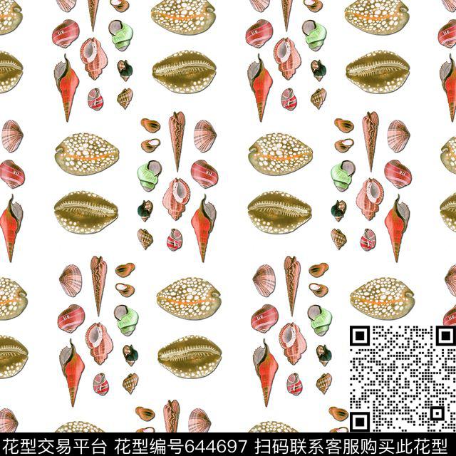 沙滩贝壳蜗牛数码印花华亿平台下载（图片编号: 644697） - 瓦栏（Walan）