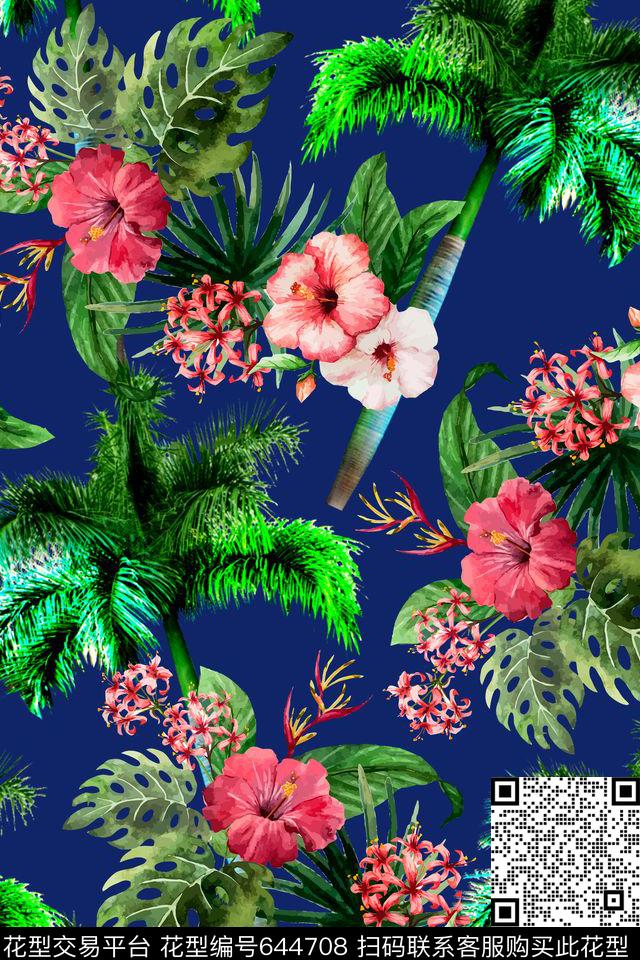 热带树花卉数码印花华亿平台下载（图片编号: 644708） - 瓦栏（Walan）
