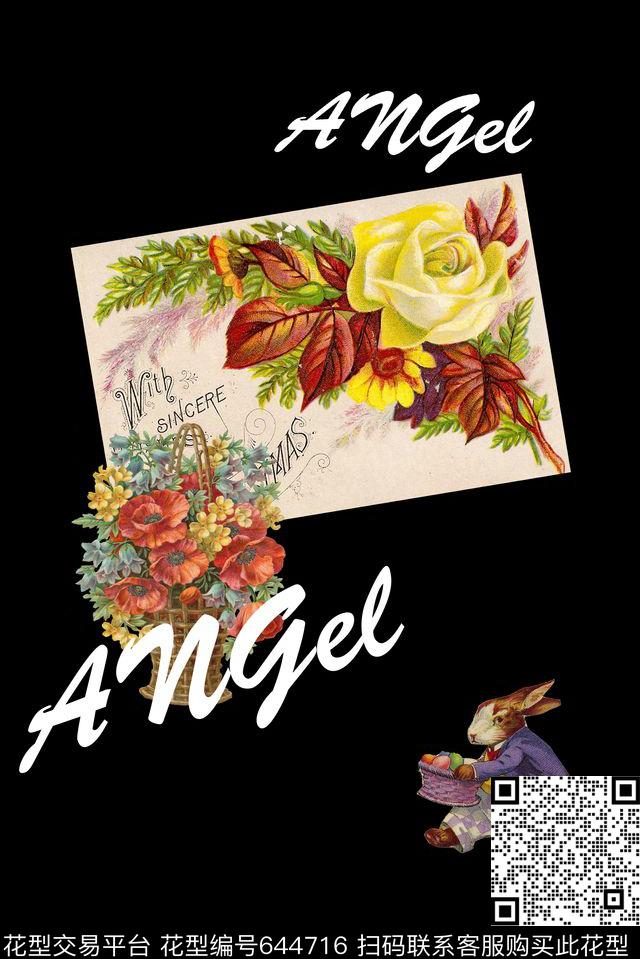趣味花卉字母数码印花华亿平台下载（图片编号: 644716） - 瓦栏（Walan）